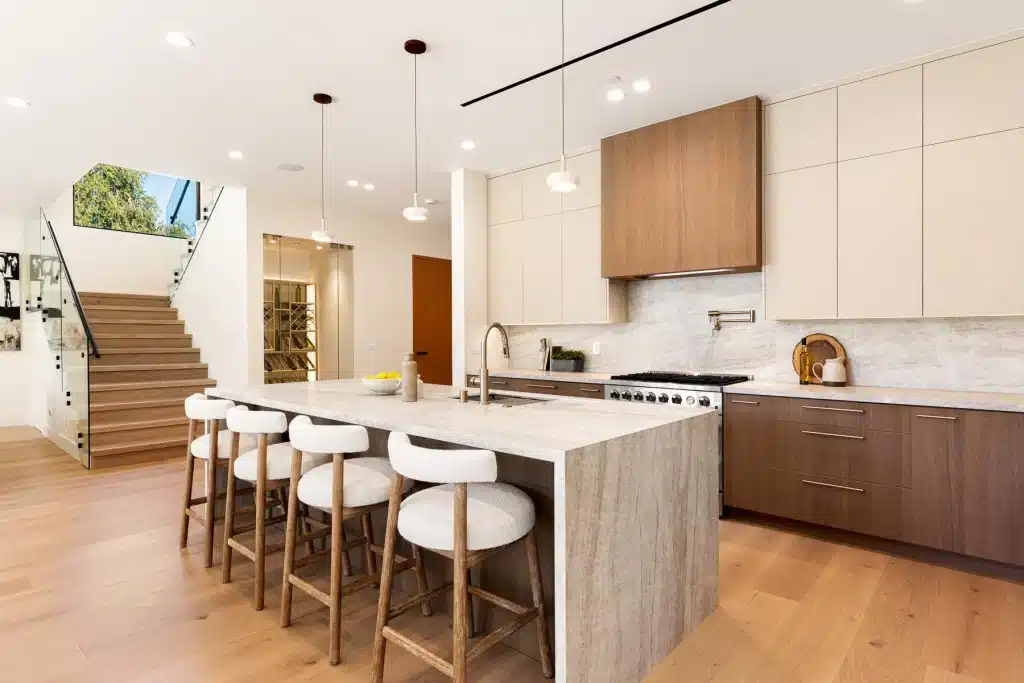 Modern kitchen with waterfall island