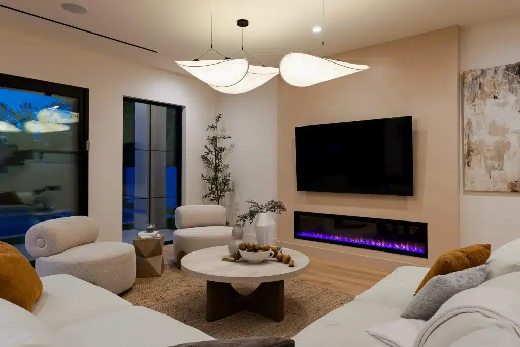 Contemporary living room with modern fireplace