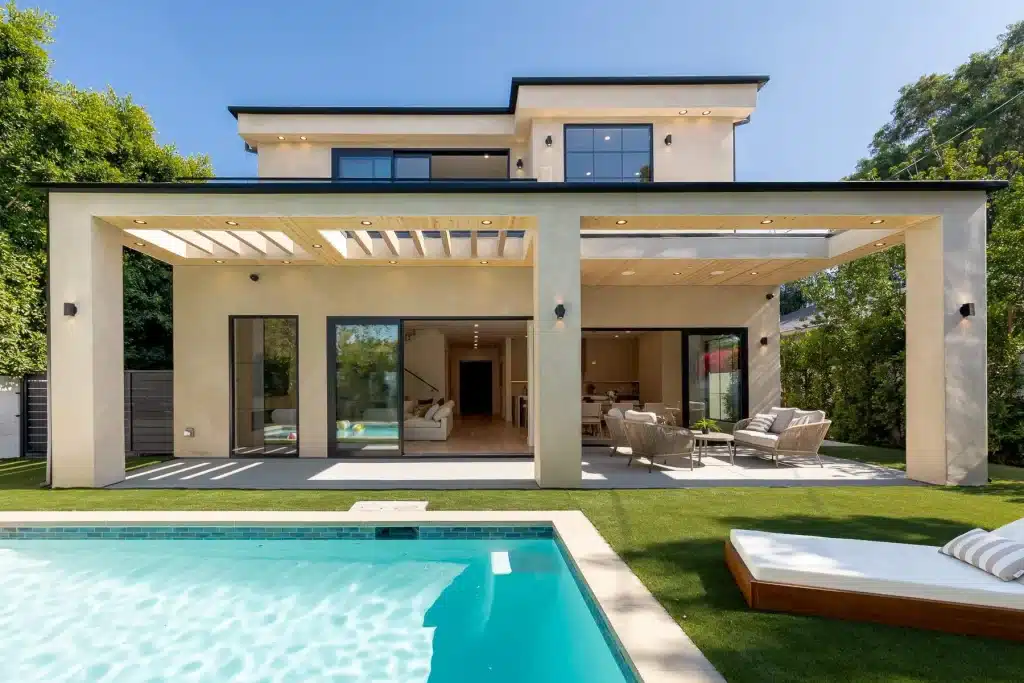 Covered patio connected to open-concept living room