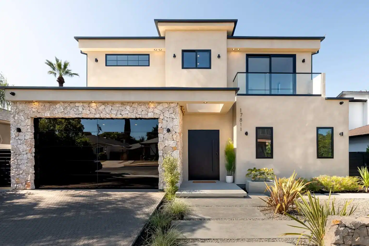 Modern custom home front landscape
