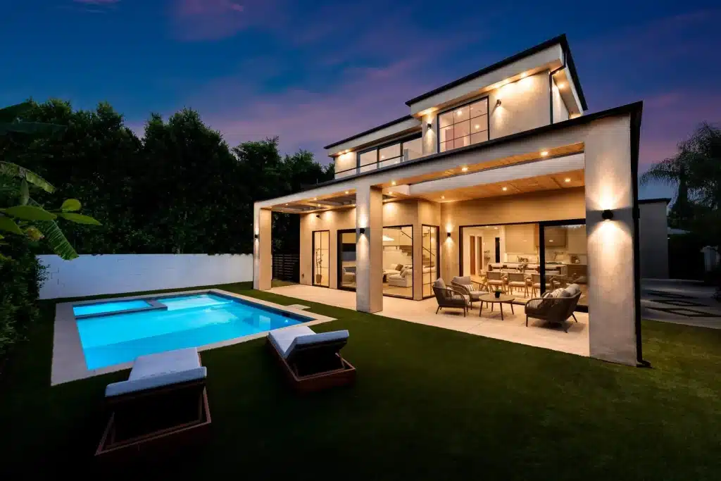 Luxury backyard with pool and covered patio