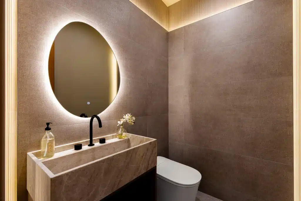 Luxury powder bathroom with modern vanity