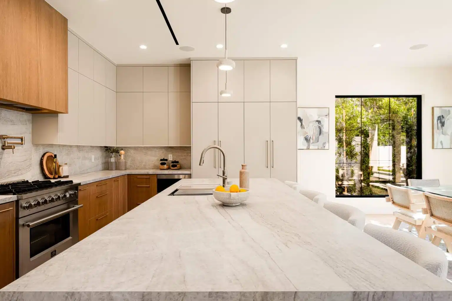 Waterfall stone kitchen island