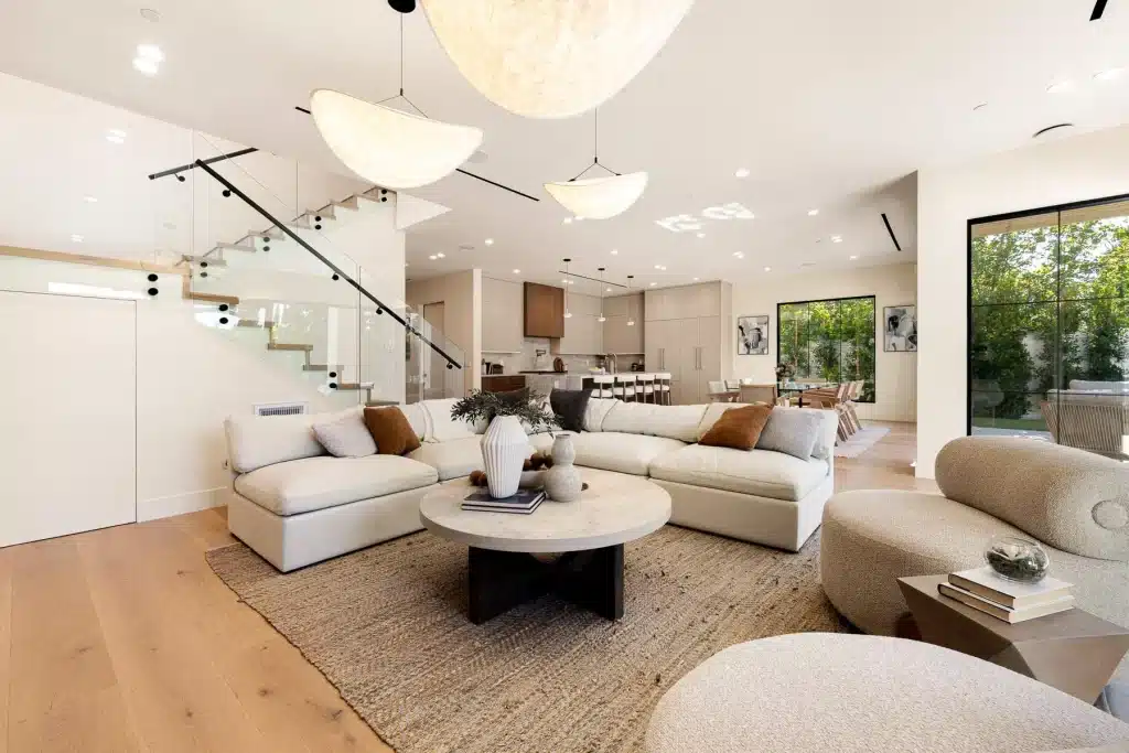 Open concept luxury living and kitchen
